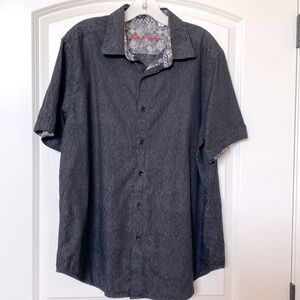 ROBERT GRAHAM Men’s XL Shirt Short Sleeve Grey/Black floral contrast collar